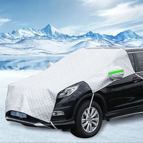 JUTTAUTO Car Frost Windscreen Cover for Winter, Large Half Car Screen Cover Sun UV Ice snow Protector Car Front Windshield Sunshade Cover with Hooks and Mirror Reflective Stripes for Cars SUVs