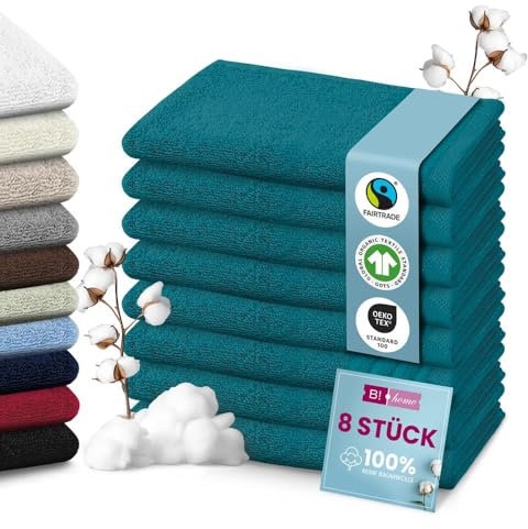 B!HOME 4er Set Premium Gästehandtücher [100% Baumwolle] 30x50 cm, Petrol/grün/Handtücher Weich, Saugstark & Pflegeleicht/Waschlappen Perfekt für Bad, Gäste & Reisen