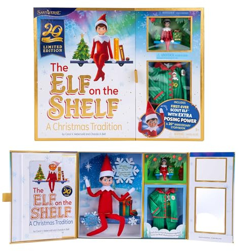 The Elf on the Shelf: A Christmas Tradition Limited 20th Anniversary Edition Box Set - Posable Boy Scout Elf with Blue Eyes, New Edition Storybook and Keepsake with Collectible Pajama Set and Ornament