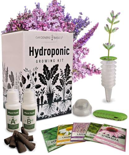 Herb Growing Kit Indoor for Hydroponics and Aquaponics- Includes Medicinal Lavender, Chamomile, Lemon Balm, Peppermint and Echinacea Heirloom Garden Seeds, Grow Seedpods Domes
