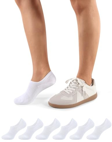 CLOSEMATE Womens No Show Trainer Ankle Socks 6P | Soft breathable cotton blend, anti-blister with cushioned sole, non slip, arch support, reinforced toe&heel for sports casual