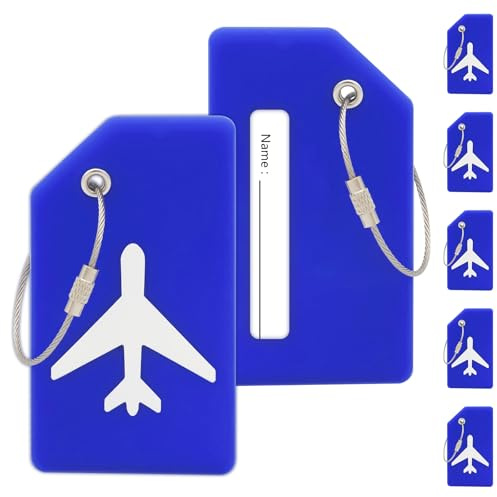 Teskyer 5 Pack Silicone Luggage Tags for Suitcases - Durable, Noticeable, with Steel Loops, Luggage Labels with Name ID Card, Travel Accessories, Blue