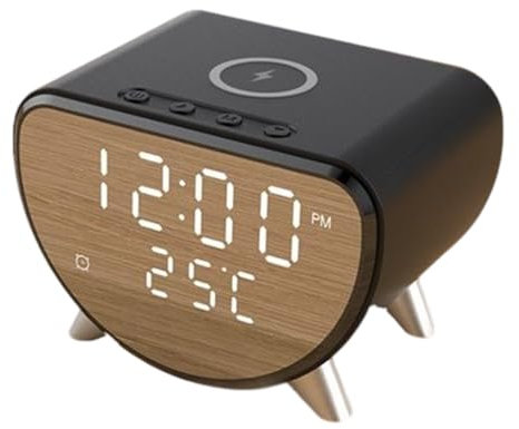Témnaute-alarme Au Chevet - Réveil En Bois Avec Charge Sans Fil | Horloge De Bureau À LED Numérique En Bois Pour Chambre, Réveil Pour La Chambre, Chargeur De Téléphone À Horloge Numérique Multifonctio