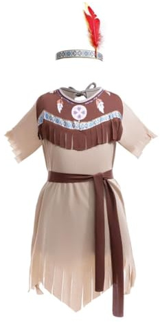 Lito Angels Deguisement Costume Robe de Princesse Pocahontas avec Bandeau pour Enfant Fille Taille 10-11 ans, Brun (étiquette en tissu 2XL)