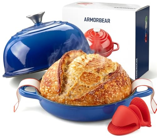 Armorbear Dutch Oven for Bread Making-5QT Cast Iron Sourdough Dutch Oven Pot with Lid, Enameled Round Cast Iron Bread Pot with Dome Lid for Homemade, Gifts for Sourdough Bakers, Blue