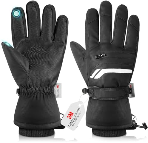 MoKo Guantes de Invierno Impermeables Hombre Mujer, Guantes Térmicos 3M Thinsulate para Clima Frío, Guantes de Esquí con Pantalla Táctil y Agarre Antideslizante para Snowboard, Ciclismo, Correr