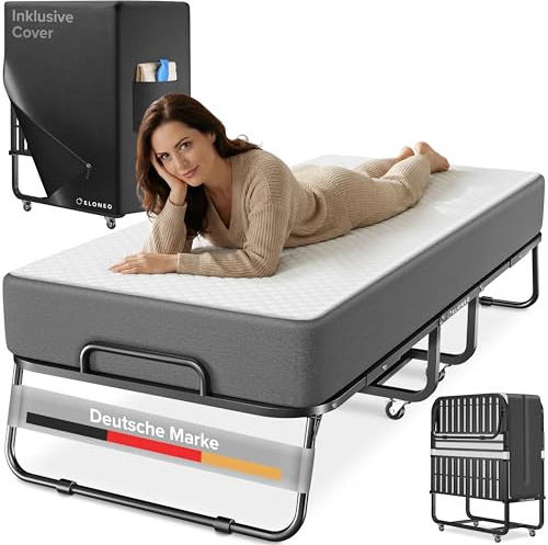 ELONEO Cama Plegable 80x200 cm Incl. colchón | Cama de Invitados Plegable, soporta hasta 250 kg | Cama de Viaje Plegable con Estructura metálica y Ruedas de Transporte | Incl. Funda Protectora