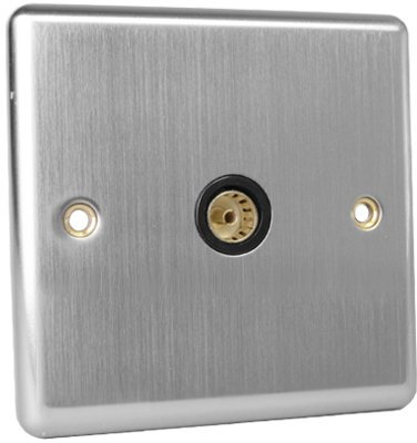 Excel Brushed Steel 1 Gang Coaxial TV Socket - Black Insert