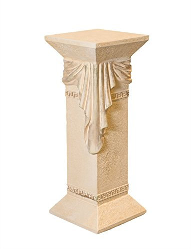 Antikes-Wohndesign Säule-Standsäule-Blumensäule-Dekosäule-Steinsäule mit Tuch und Mäandermuster Creme-beige-antikfinish