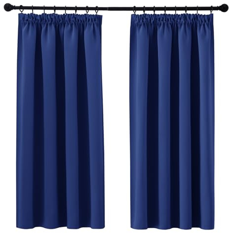 PONY DANCE Blackout Pencil Pleat Curtains, Blue, W46 x L54 Inch, 2 Panels | Thermal Insulated Curtains with Noise Reducing & Privacy, Luxury Soft Window Treatment for Bedroom, Living Room & Kitchen