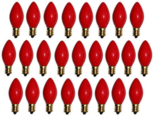 Dobar C7 Weihnachtsbeleuchtung Ersatzlampen - Rot C7 Ersatzlampen - E12 Kandelaber Sockel - 5 Watt 120 Volt - 25 Stück