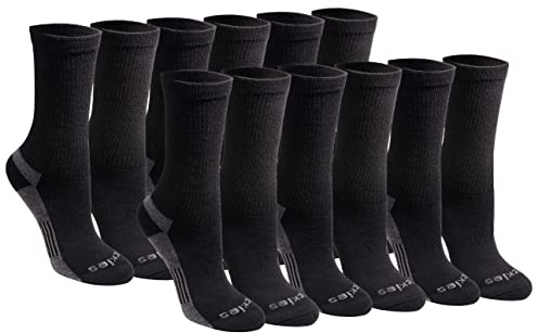 Dickies Women's Dri-Tech Essential Moisture Control Crew Socks, Available in S-XL (6, Black Solid (12 Pairs), Medium