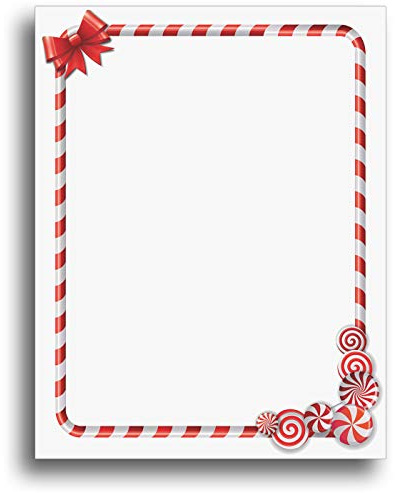 Candy Cane Border Holiday Stationery Paper - 80 Letterhead Sheets - 8.5 x 11 Holiday Printer Paper for Letters, Invites & Flyers - Printable with Inkjet & Laser Printers