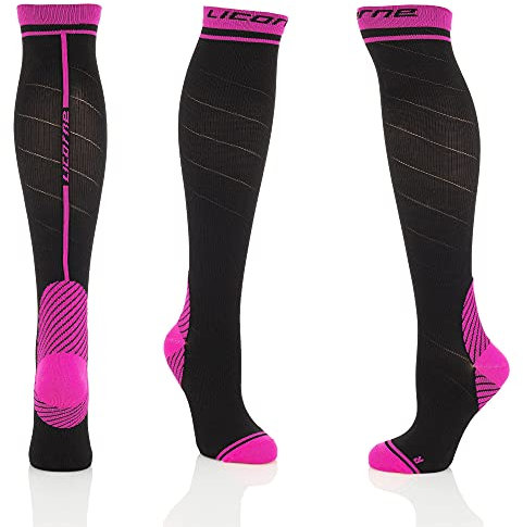 Licorne Kompressions-Thrombose-Stütz-Strümpfe Damen und Herren Compression Socks für Sport Flug Laufen Reisen Verbesserung der Durchblutung (35-38, Schwarz-Pink)