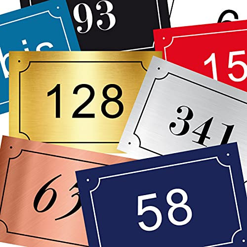 Plaque Gravée Pour Boîte Aux Lettres Avec Votre N° De Maison Personnalisable - Dimensions 12 x 8 Cm - Aspect Argent Brossé avec Écriture Noir