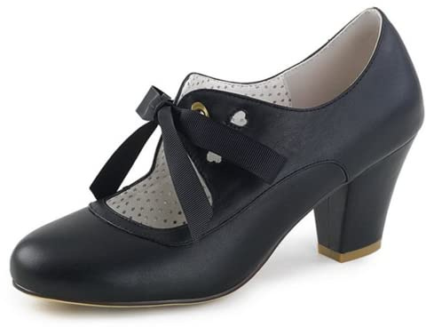 Women's Mary Jane Pumps Chunky Block Shoes Heart Hollow Adorable Vintage Shoes Unique Round Toe Design with Lace Up