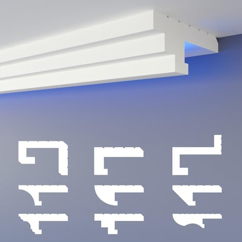 HEXIMO LED-Schattenfugenprofil Stuckleisten, indirekte Beleuchtung XPS Styropor-Trockenbau-Deckenleisten Lichtvouten-Deckenprofil (30,6 Meter HLED 13)