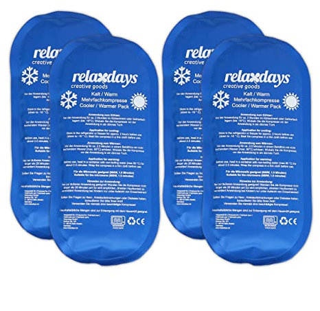 Relaxdays Kühlpads, 4er Set, Kalt-Warm-Kompressen, 13 x 28 cm, Erste Hilfe, wiederverwendbare Gelkühlkompressen, blau