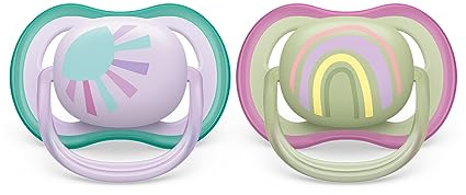 Philips Avent Sucette Ultra Air - 2 sucettes bébé légères et aérées pour bébés âgés de 0 à 6 mois, sans BPA et avec étui de transport stérilisateur (modèle SCF085/59)