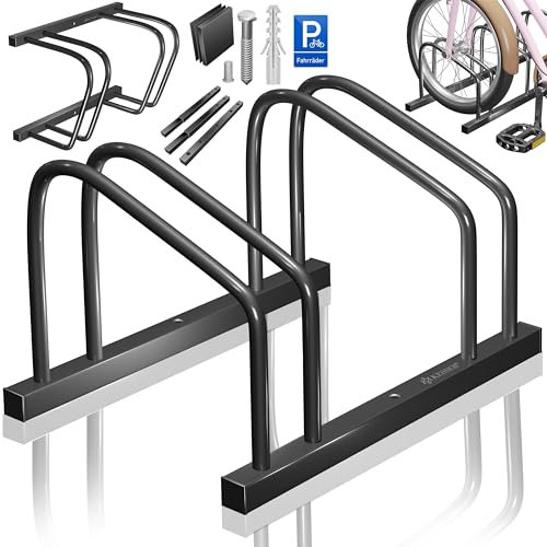 KESSER® Fahrradständer für 2 Fahrräder inkl. Parkschild | Mehrfachständer mit 37cm Radabstand für 30-65mm Reifenbreite | Fahrradhalter Aufstellständer für Boden- oder Wandmontage | Radständer Schwarz