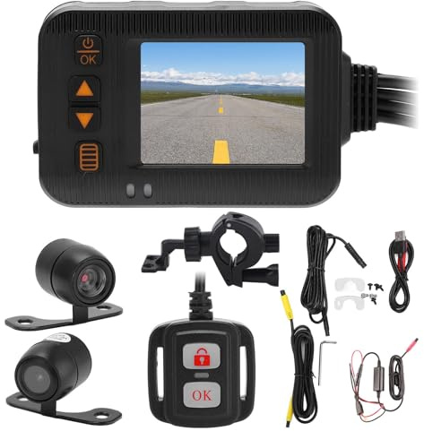 Telecamera DVR per Moto, Registratore di Guida per Moto da 2 Pollici Obiettivo HD 1080P + 720P Registrazione in Loop DVR Dash Cam Impermeabile