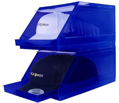 The CapBox 2.0 - Organizzatore per cappello da baseball, vassoio scorrevole impilabile per cappello, 2 pezzi, colore: blu