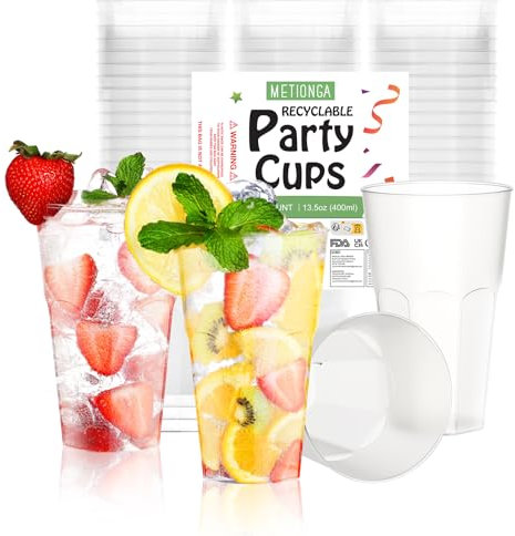 Metionga 50 Vasos Plastico duro Reutilizable, Vasos Plastico Duro de 400 ML, Vasos de Plástico Duro Transparente, Ideal para Festivales, Navidad, Cumpleaños