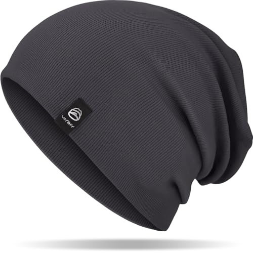 YANIKY Mütze Damen, Leichte Beanie Mütze Herren, Baumwolle Weiche Bequeme Dünne Mütze, Unisex Slouch Beanie Longbeanie für Alle Jahreszeiten (Dunkelgrau)