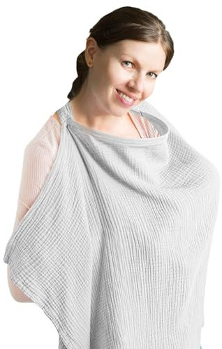 Voarge Stillbezug für Babys, Musselin-Stillbezug, Stilltuch für Unterwegs Stillschal Stillschürze, Stilldecke Baumwolle, Nursing Cover for Breastfeeding (Grau)