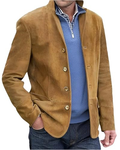 vejtmcc Men's Jacket Blazer Long Sleeve Lapel Cord Blazer, Single Breasted Plain Casual Blazer Coat with Jacket, Slim Fit Modern Suit Jacket, Vests Suede Jacket, Casual Slim Button Suit, brown, M
