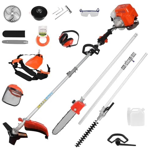 Fiauli Tondeuse à gazon 5 en 1, 52 CC 2300 W, 9500 tr/min, taille-haie sans fil, débroussailleuse à 2 temps, taille-haie manuel orange