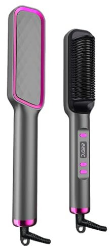 Spazzola Lisciante per Capelli, Pettine riscaldante lisciante, spazzola per raddrizzare capelli in ceramica anti-scottante con display a LED, 4 livelli di temperatura, 160 °C a 220 °C, nero