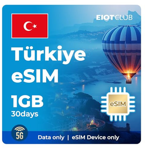 EIOTCLUB Turquie eSIM prépayée, 5 Go 30 jours | Internet haut débit 5G | Données uniquement | Partage de points d'accès pris en charge | Rechargeable