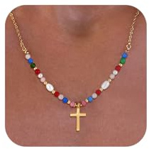 Fezodo 14K Gold Plated Colorful Cross Necklace for Women