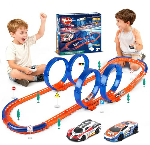 DIY Dual RC Slot Cars Track, VATOS Race Car Track Set for Kids 3-7, 360° Loop High Speed Competitive Tracks Toy with 2pcs Race cars, Christmas Birthday Gift for Boys Girls 3 4 5 6 7 8 9 Years Old