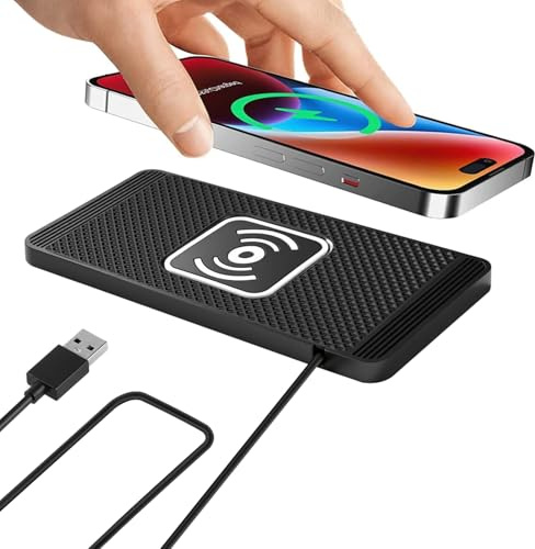 VOBOR Induktionsladdare för bil, 15 W, halkfri, snabb trådlös laddningsmatta, universell bilinduktion telefonhållare för mobiltelefoner, etc. (USB 1 m)