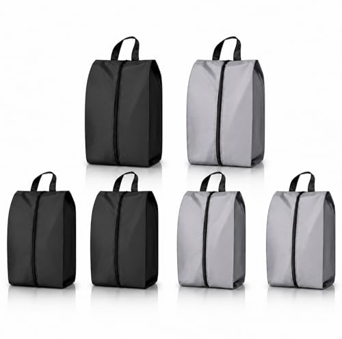 SINAYREK Set de 6 Bolsas para Zapatos de Viaje, con 2 Bolsas Extra Grandes, Bolsas para Zapatos repelentes al Agua con Cremallera, Almacenamiento Antipolvo para Maleta, Deporte, hogar, Negro/Gris