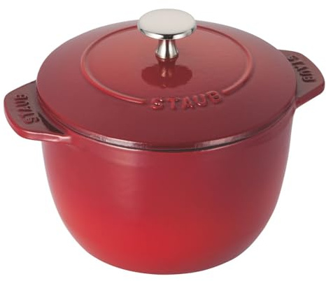staub La Cocotte de GOHAN 40511-828 La Cocotte de GOHAN Cherry M 6.3 inches (16 cm) Painted Finish Rice Pot, 2 Pieces, Cast Iron, Induction Compatible, Rice Cooker, Red