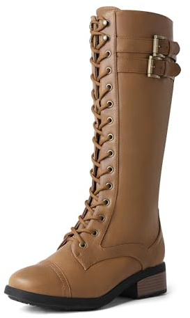 DREAM PAIRS Women's Pu Knee High Riding Combat Boots,Size 8,Camel,GEORGIA
