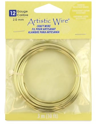 Artistic Wire 12 Gauge Tarnish Resistant Brass Craft Jewelry Wrapping Wire, Gold Color, 10 ft