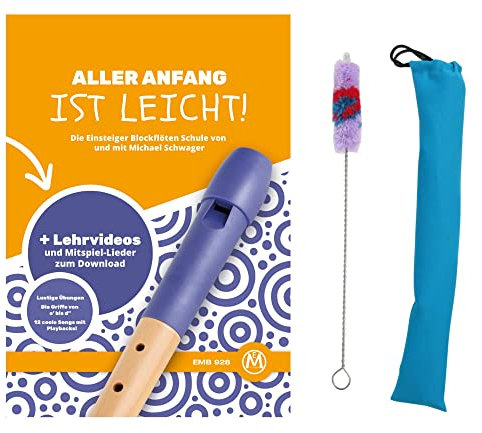Classic Cantabile Zubehörset für Sopranblockflöte mit Wollwischer, Tasche und Schule