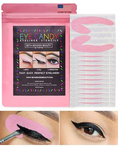 24 Pack Eyeliner Stencils by Beth Bender - Reusable Winged and Cat Eye Stamp Eyeliner Tool - Made in USA