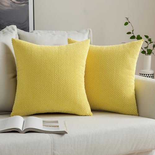 MIULEE 2er Set Kissenbezüge Dekokissen Körnig Dekorativ Kissenbezug Kissenhülle Sofakissen Deko Bezug Weich Zierkissen Kissen für Wohnzimmer Schlafzimmer 40x40cm Zitronengelb