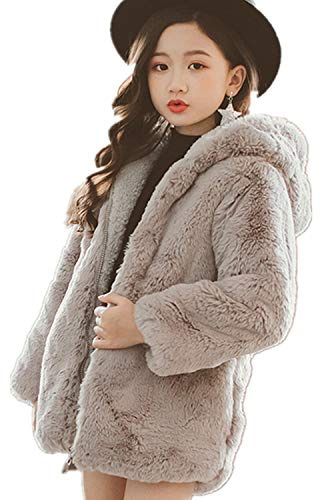 Miss Bei Kids Girls Spring Winter Warm Fur Cartoon Coats Dress Hooded Snowsuit Outerwear Jackets 3 Gray 130CM