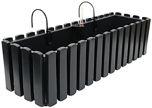 Prosperplast Boardee Fencycase Maceta de Balcón con Suspensión Sistema de Riego Maceta con Ganchos para Barandilla (580 mm, Antracita)