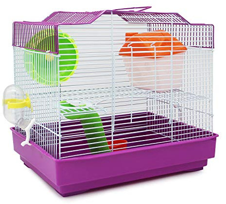 BPS Hamsterkäfig, Chalet / Haus für Hamster mit Futternapf, Tränke, Laufrad, besonderes Haus, Farbe nach Zufall, 33 x 23 x 30 cm, BPS-1175