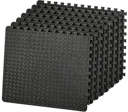 9 Pcs Soft Foam Exercise Floor Mats 60 x 60 x 1.1 cm, Black Interlocking EVA Puzzle Gym Flooring Tiles with Non Slip Cushion for Home Workout, Kids Play, Yoga, Garage and Exercise Equipment