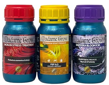 Madame Grow - Organischer Dünger - Knospenwachstum, Pflanzenschutz, Anti-Stress und Vorbeugung - Für Pflanzen 420 - KIT CALIFORNIA (3x250ml)