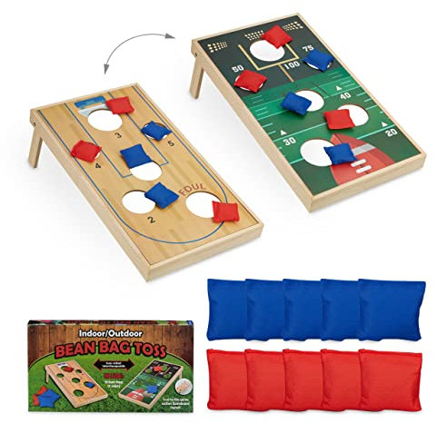 Relaxdays Cornhole Wurfspiel, 10 Bean Bags, Geschicklichkeitsspiel, HxBxT: 18 x 29 x 58 cm, Indoor & Outdoor, Mehrfarbig