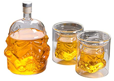 Fofetbfo Decantador de whisky personalizado con 2 vasos de whisky de vidrio transparente de 750 ml y decantador de licor, jarra de whisky para vino, licor, brandy, bourbon escocés